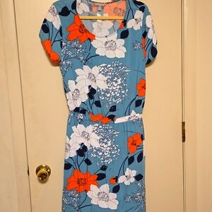 Banana Republic blue/orange/white floral open-back dress tropical cap sleeve 14